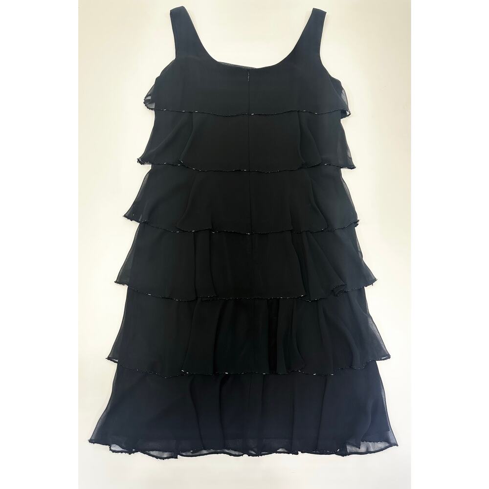 Patra Black Tiered Chiffon Cocktail Dress with Beaded Trim Size 10 - Picture 3 of 6